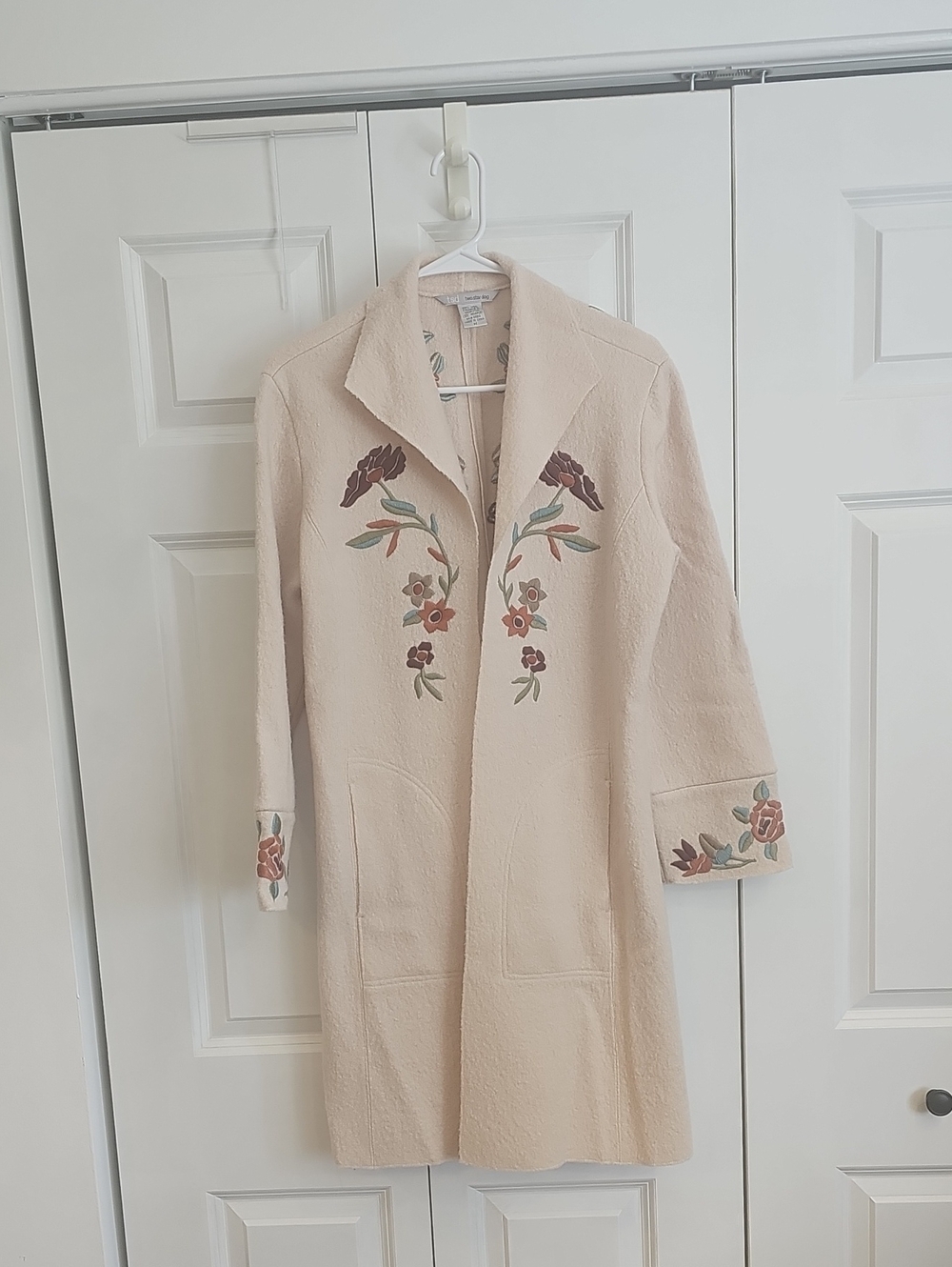Womens Cream Embroidered Trench Coat
